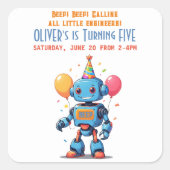 Robotthema met ballonnen waterverf vierkante sticker (Voorkant)