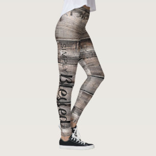 Robuusachtig, SIMPLY BLESSED script op barnwood   Leggings
