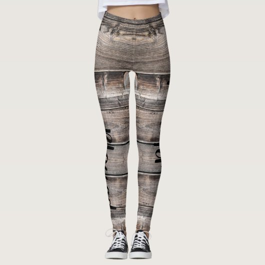Robuusachtig, SIMPLY BLESSED script op barnwood | Leggings (Voorkant)