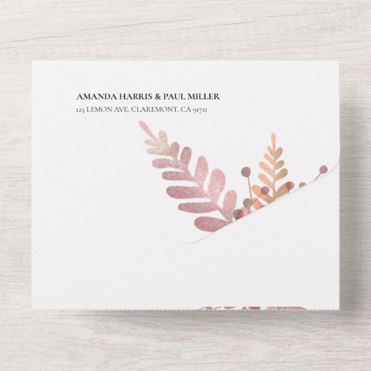 Robuusachtige Floral in één weddenschap All In One Uitnodiging (Achterkant)