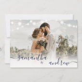 Robuust blauw licht script 4 foto's bruiloft kaart (Voorkant)