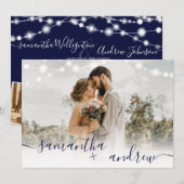 Robuust blauw licht script 4 foto's bruiloft kaart (Voorkant / Achterkant)