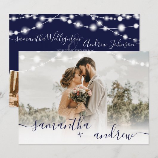 Robuust blauw licht script 4 foto's bruiloft kaart (Voorkant / Achterkant)