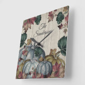 Robuust blauw pompoen met rode bladeren vierkante klok (Hoek)