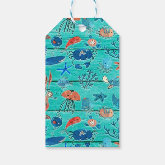 Robuust Blauwgroen hout en onder het Zee Friends W Cadeaulabel (Achterkant)