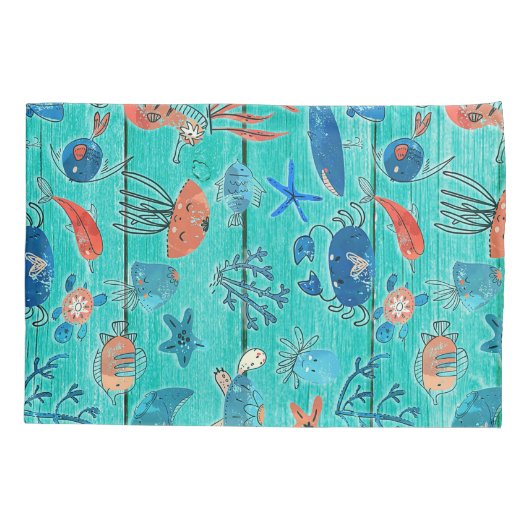 Robuust Blauwgroen hout en onder het Zee Friends W Kussensloop (Achterkant)