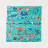 Robuust Blauwgroen hout en onder het Zee Friends W Wandkleed (Voorkant)