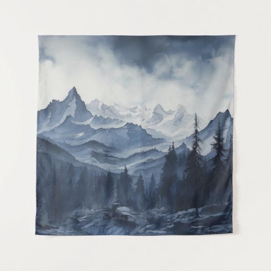 Robuust Blue Ink Mountain Tapestry Wandkleed (Voorkant)