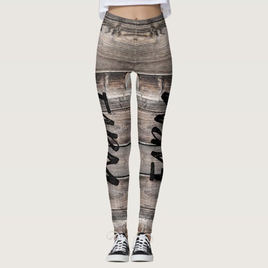 Robuust BOERDERIJ LIFE-script op barnwood Leggings (Voorkant)