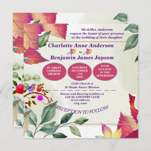 Robuust botanisch mooi vogelhuwelijk kaart (Voorkant / Achterkant)