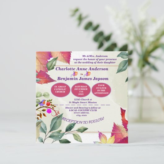 Robuust botanisch mooi vogelhuwelijk kaart (Staand voorkant)