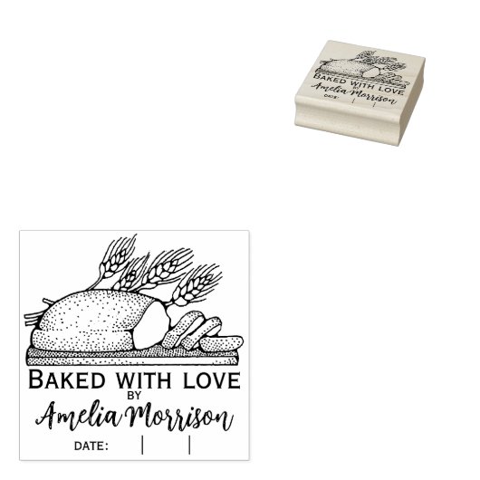 Robuust brood/uitgelekt met liefde/naam/datum rubberstempel (Gestempeld)