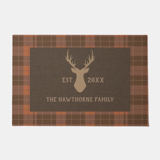 Robuust bruin tartan Eigen familienaam Deer Buck Deurmat (Voorkant)