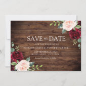 Robuust: Burgundy Blush Floral Waterverf Save The Date (Voorkant)