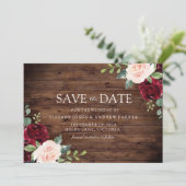 Robuust: Burgundy Blush Floral Waterverf Save The Date (Staand voorkant)
