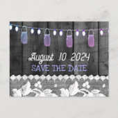 Robuust de datum op met hout, kant, snaarlicht aankondigingskaart (Voorkant)