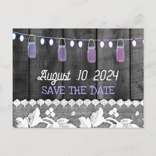 Robuust de datum op met hout, kant, snaarlicht aankondigingskaart (Voorkant)