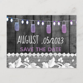 Robuust de datum op met hout, kant, snaarlicht aankondigingskaart