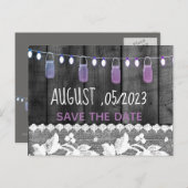 Robuust de datum op met hout, kant, snaarlicht aankondigingskaart (Voorkant / Achterkant)