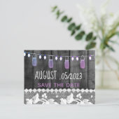 Robuust de datum op met hout, kant, snaarlicht aankondigingskaart (Staand voorkant)