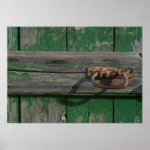 Robuust deurhandvat op groene deur poster