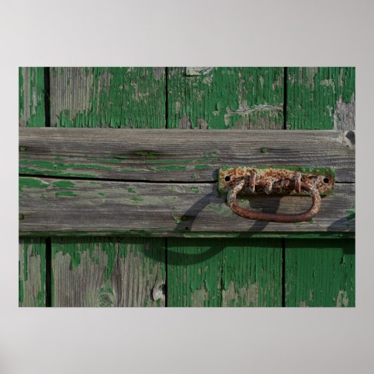 Robuust deurhandvat op groene deur poster (Voorkant)