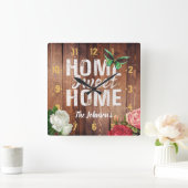 Robuust, donker hout "Home Sweet Home"-design, Vierkante Klok (Huis)