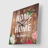 Robuust, donker hout "Home Sweet Home"-design, Vierkante Klok (Hoek)