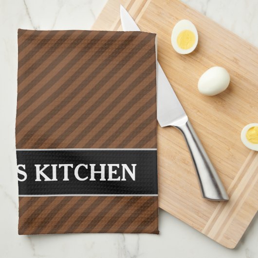 Robuust, donkerbruin en lichtbruine strepen theedoek (Quarter Fold)