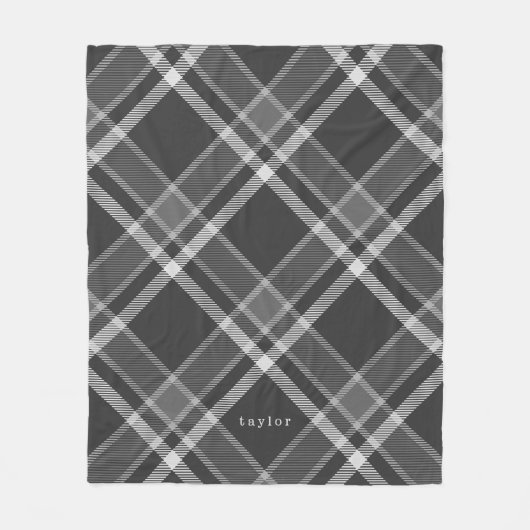 Robuust, donkerbruinkool, grijs, tartan, met naam fleece deken (Voorkant)
