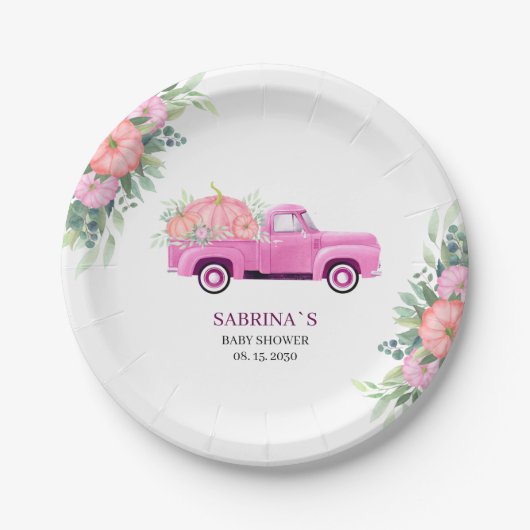 Robuust, een kleine pompoenpapier baby shower bord (Voorkant)