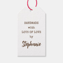 Robuust, eenvoudig handgemaakt met veel liefdesnam cadeaulabel