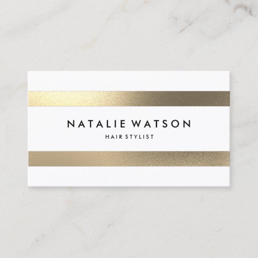 Robuust FAUX Gold Stripes White Moderne Visitekaartje (Voorkant)