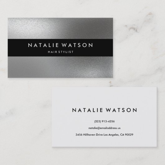 Robuust FAUX Silver Black Bar Modern Elegant Visitekaartje (Voorkant / Achterkant)