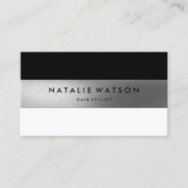 Robuust FAUX Silver Stripe Black White Modern Visitekaartje