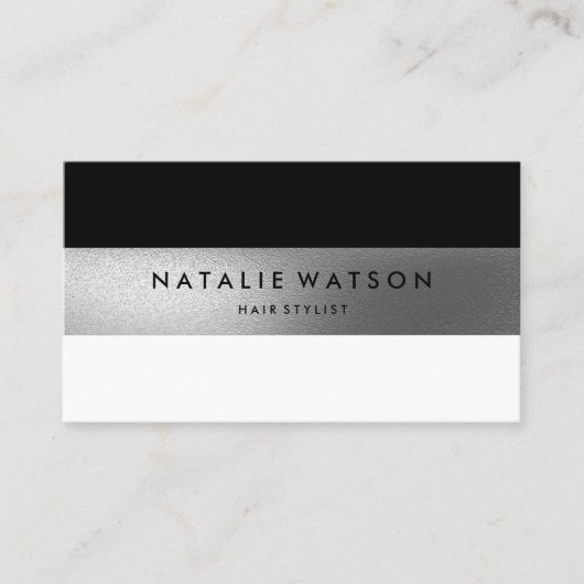 Robuust FAUX Silver Stripe Black White Modern Visitekaartje (Voorkant)