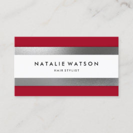 Robuust FAUX Silver Stripes Red Modern Visitekaartje