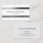 Robuust FAUX Silver Stripes White Modern Visitekaartje (Voorkant / Achterkant)