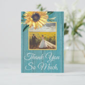 Robuust fotogeel zonnebloemblauw hout dan hout bedankkaart (Staand voorkant)