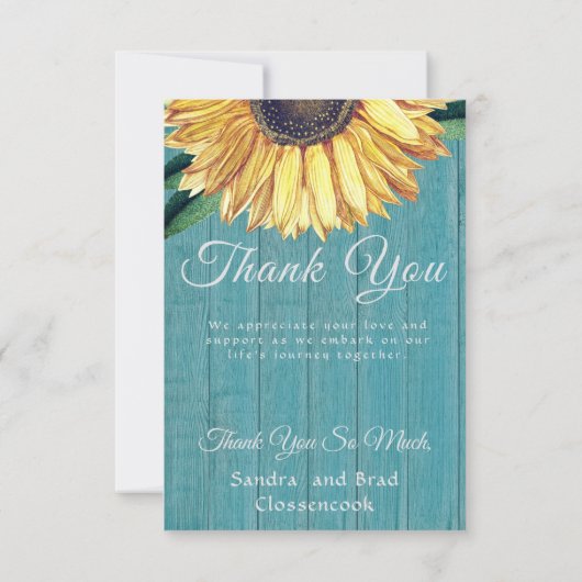 Robuust fotogeel zonnebloemblauw hout dan hout bedankkaart (Achterkant)