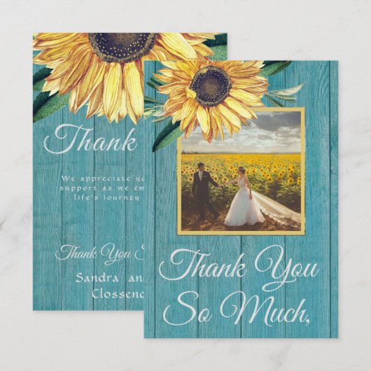 Robuust fotogeel zonnebloemblauw hout dan hout bedankkaart (Voorkant / Achterkant)