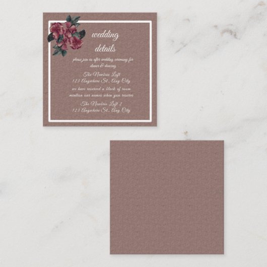 Robuust geschilderd roos trouwtentaart informatiekaartje (Voorkant / Achterkant)