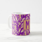 Robuust goud op paars marmer Chic Custom Monogram Koffiemok (Voorkant links)