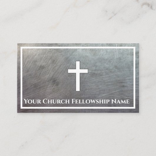 Robuust grijs metallic kruis omtrek kerk pastor visitekaartje (Voorkant)