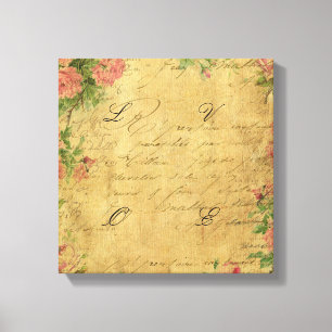 Robuust, grunge, papier, , floral, text, rozen, ro canvas afdruk