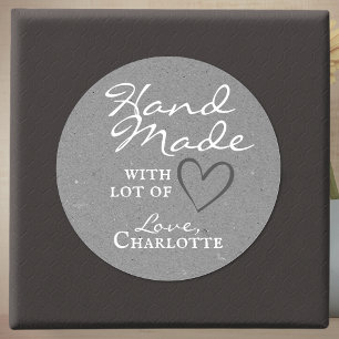 Robuust handgemaakt met Love Grey Heart Kraft Pape Ronde Sticker