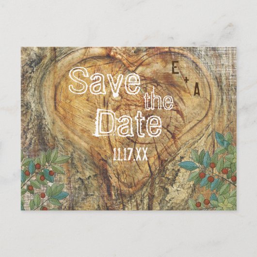Robuust hart in boomstam sparen de Datum Aankondigingskaart (Voorkant)