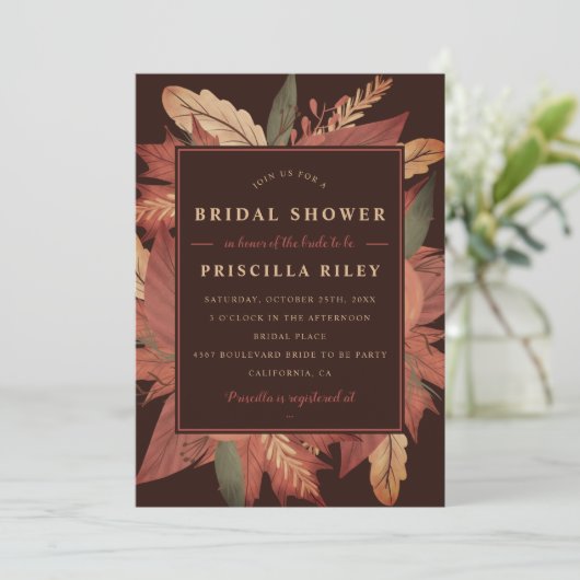 Robuust herfst bruin vrijgezellenfeest met floreel kaart (Staand voorkant)