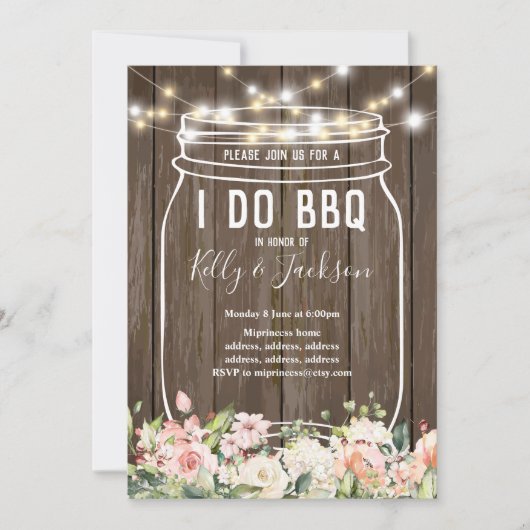 robuust hout, pot, ik doe BBQ-feest uitnodiging (Voorkant)