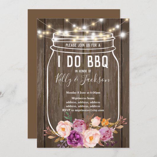 robuust hout, pot, ik nodig uit voor bbq-feestje kaart (Voorkant / Achterkant)